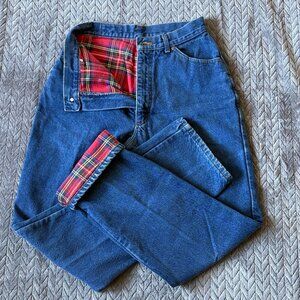 LL Bean Women Flannel Lined Jeans Sz 12 High Waist USA Union Made Cotton Vintage